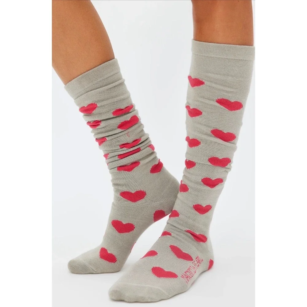 Magnolia Pearl Gray Hearts Over The Knee High Socks NWT ❤️♥️